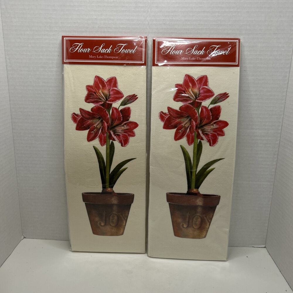 Mary Lake-Thompson Amaryllis Flower Joy Holiday Flour Sack Kitchen Towel Qty 2